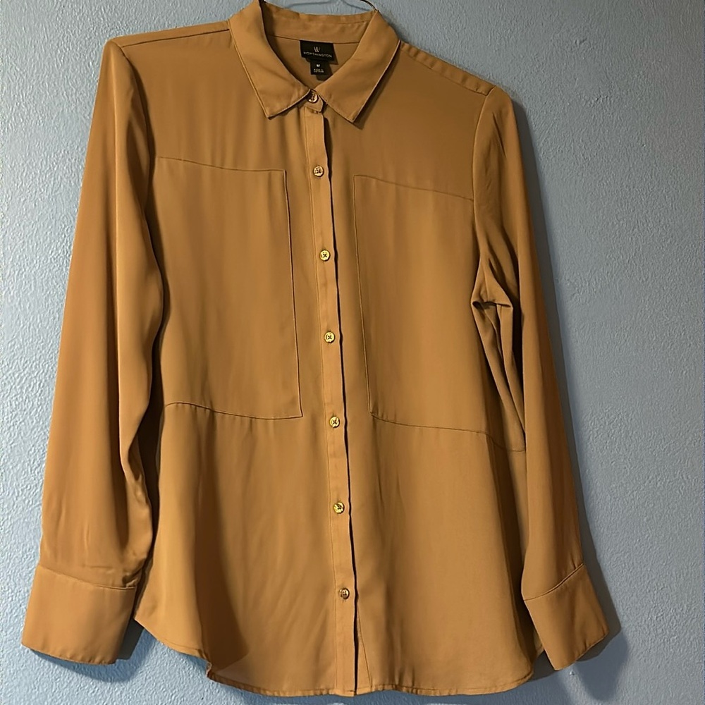 Worthington Women's Long Sleeves Front Button Cuffs Collar Shirt